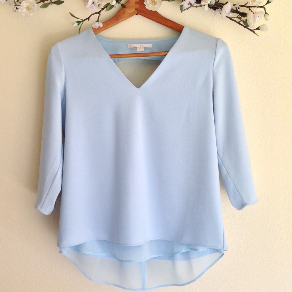C&E Baby Blue V-Neck High Low Blouse